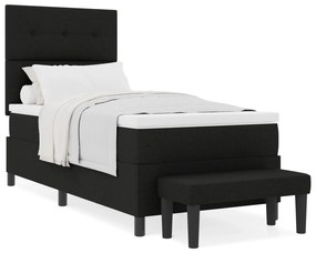Cama Box Spring com Colchão e Banco Preto 90x190 cm Tecido