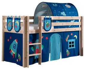 Conjunto Cama alta de Criança PINO 90 x 200 cm + estrado + escada + cortina + 3 bolsas + túnel Espaço Natural