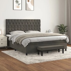 vidaXL Cama com molas/colchão 160x200 cm veludo cinzento-escuro