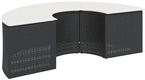 3 pcs conjunto de sofás de jardim semicircular vime PE preto