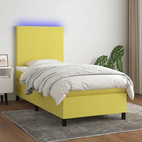 Cama box spring c/ colchão e LED 80x200 cm tecido verde