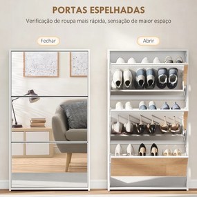 Sapateira Estreita com Espelho para 9 Pares de Sapatos para Corredor Espaços Reduzidos 65x17x114,5 cm Branco