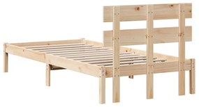 Estrado de Cama com Cabeceira 90x200 cm Madeira Maciça de Pinho