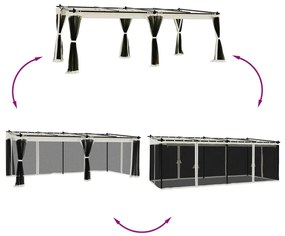 Gazebo com paredes de malha 6x3 m aço creme