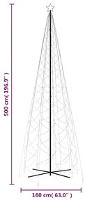 Árvore de Natal em cone 1400 luzes LED 160x500 cm branco frio