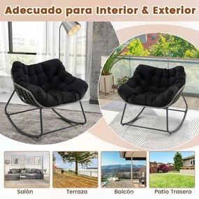 Poltrona de baloiço jardim ou sala com almofada grossa e removível extragrande Poltrona relaxante preta