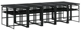 11 pcs conjunto de jantar p/ jardim c/ almofadões vime PE preto