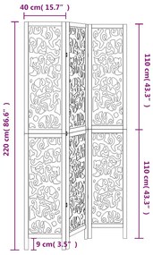 Biombo com 3 painéis madeira de paulownia maciça branco