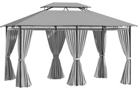 Outsunny Pérgola de Jardim 3x4 m Pérgola de Exterior com Paredes Laterais Teto Duplo 6 Portas e 8 Orifícios de Drenagem Cinza