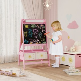 Quadro infantil 3 em 1: cavalete infantil de dupla face, quadro preto e branco, com rolo de papel, 54 x 46 x 94 cm, cor-de-rosa