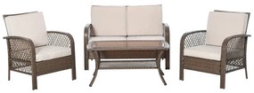 Conjunto Lounge em Vime de 2 Poltronas, 1 Sofá Duplo e 1 Mesa de Centr