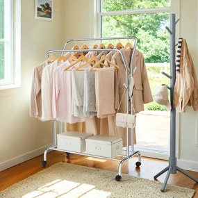 Cabide guarda roupa com rodas de 52,5 x 103,5 x 155 cm prateado