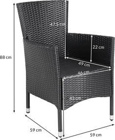 Conjunto de 2 cadeiras de jardim em Polyrattan empilháveis preto/creme