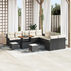 Conjunto de Sofá de Jardim vidaXL com 13 Peças Almofadas Preto Rattan