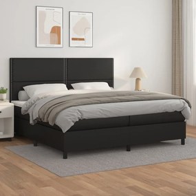 vidaXL Cama com molas/colchão 200x200 cm couro artificial preto