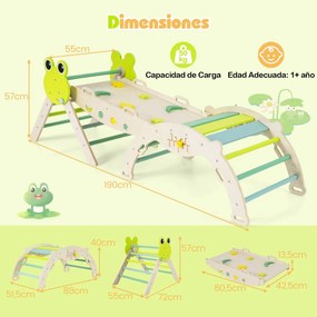 Conjunto triangular 7 em 1 de escalada para crianças pequenas com rampa, escada e arco Conjunto Montessori em madeira Verde