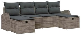 Conjunto de Sofá de Jardim com 6 Peças e Almofadas Cinza em Rattan Sin