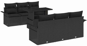 Conjunto de Sofás de Jardim vidaXL de 7 Peças com Almofadas Pretas de