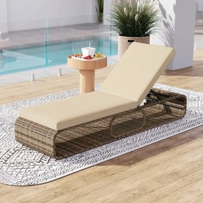 Espreguiçadeira de Jardim 185 x 65 x 26 cm om encosto ajustável, almofada e espaço de arrumação para piscina, pátio e jardim Cor do rattan PE: Castanh