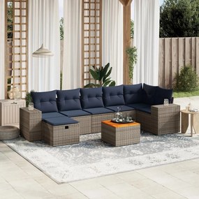 vidaXL 8 pcs conjunto sofás p/ jardim c/ almofadões vime PE cinzento
