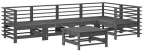 6 pcs conjunto lounge jardim c/ almofadões madeira maciça cinza