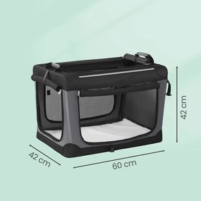 Caixa de transporte para cães pequenos, bolsa dobrável para cães com portas e bolsos em tecido de malha, viagens 60 x 42 x 42 cm preto