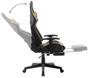 Cadeira gaming c/ apoio de pés couro artificial preto/dourado
