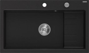 Mexen Omar lava-louça de granito com 1 cubas 800 x 480 mm, preto, sifão de cromado - 6520801005-77