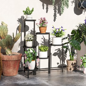 Suporte para plantas com 6 níveis  60 x 40 x 80 cm, prateleira ajustável e dobrável em metal, design sem parafusos, preto