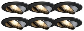 Conjunto de 6 focos embutidos modernos pretos inclináveis - Edu