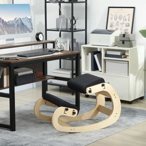 Cadeira de joelhos, cadeira ergonómica em madeira com função de balanço, cadeira de joelhos ajustável para escritório em casa preto