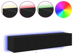 Armários de TV vidaXL com luzes LED 2 pcs Preto Carvalho 80x35x31 cm
