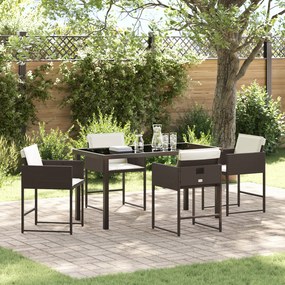 vidaXL Conjunto de Jantar de 5 Peças para Jardim com Almofadas de Rattan Poliéster Castanho
