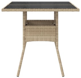 Mesa de jardim com tampo de vidro 80x80x75 cm vime PE bege