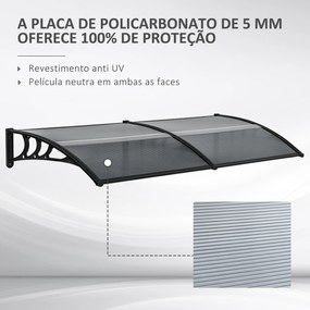 Marquise para Portas e Janelas 196x75x23 cm Marquise de Proteção contra Sol e Chuva com Cobertura de Policarbonato Preto