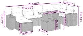 8 pcs conjunto de sofás p/ jardim com almofadões vime PE bege