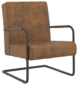 vidaXL Cadeira cantilever tecido castanho