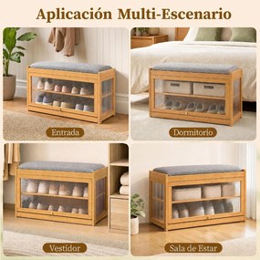Banco-Sapateira, 69 x 31 x 42,5 cm, Assento Almofadado, Natural