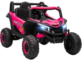 AIYAPLAY Carro Elétrico para Crianças 12V UTV com 2 Motores Controlo Remoto 2,4G Velocidade até 7 km/h Sistema de Suspensão Faróis USB para Crianças acima de 3 Anos 96x61x56 cm Rosa