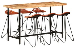 vidaXL 7 pcs conjunto de bar madeira de acácia maciça e couro genuíno