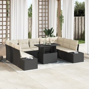 conjunto de sofás de jardim de 10 peças com almofadas preto em rattan