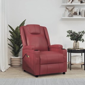 3073799 vidaXL Poltrona de massagens elétrica couro artificial vermelho tinto