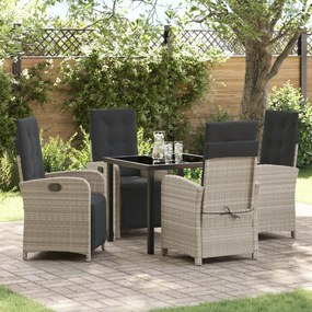 Conjunto de Jantar de Jardim vidaXL 5 Peças com Almofadas Cinza Claro Rattan Sintético