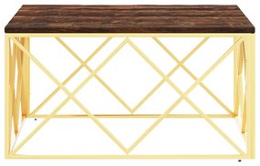 Mesa de centro aço inoxidável/madeira recuperada maciça dourado