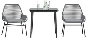 Conjunto jantar jardim 3 peças almofadas vidro vime cinzento PE