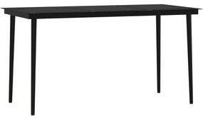 7 pcs conjunto de jantar para jardim com almofadões preto