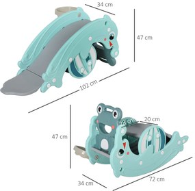 HOMCOM Balanço em forma de sapo 3 em 1escorrega em forma de golfinho e