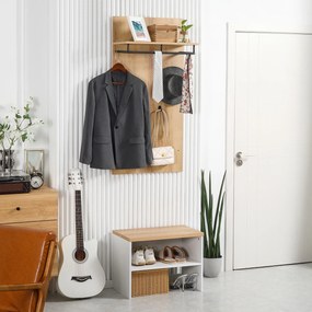 Móvel Cabide de Entrada Móvel de Entrada para Corredor Incluí 1 Prateleira Suspensa 4 Ganchos e Banco para Sapatos 60x28x120 cm e 60x35x45 cm Madeira