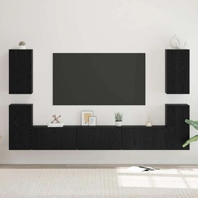 Conjunto de móvel de TV 7 pcs Carvalho preto Madeira processada