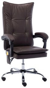 vidaXL Cadeira escritório c/ função massagem couro artificial castanho